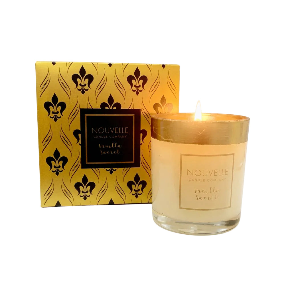 Signature Gold Band Glass Candle with Box, Large