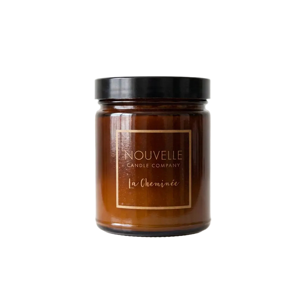 Brown glass candle w/black lid