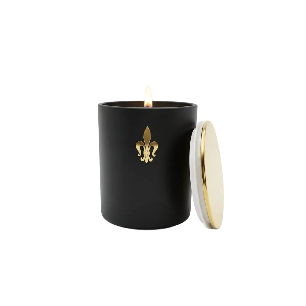 Black Glass Candle w/gold lid 14oz