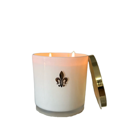White Glossy Candle 32oz- PATCHOULI WHITE PEACH