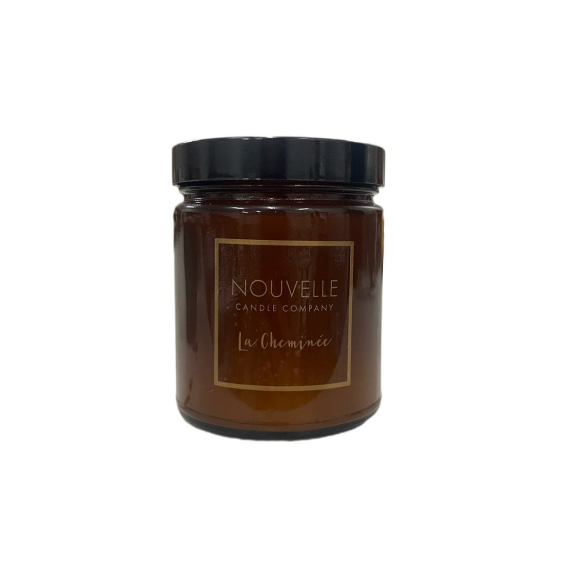 Brown glass candle w/black lid – Nouvelle Candle Company