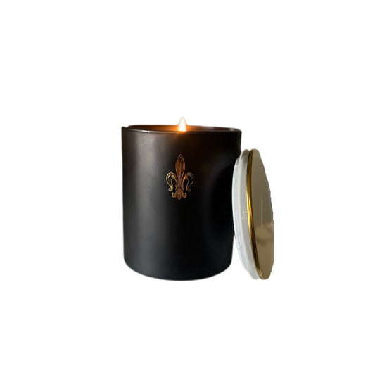 Black Glass Candle w/gold lid 14oz