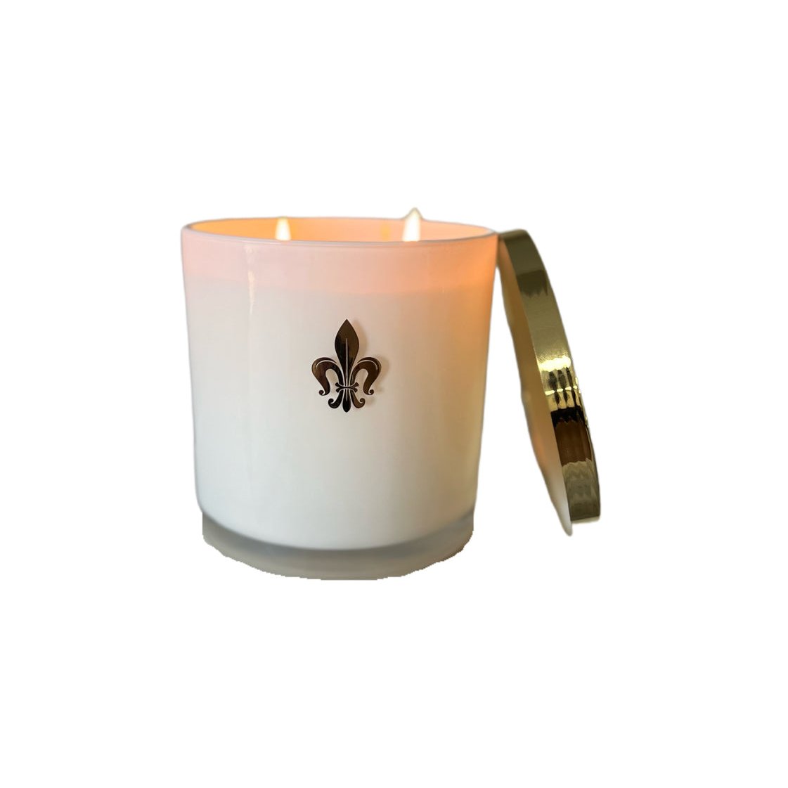 Glossy White Candle w/gold lid 32oz Nouvelle Candle Company