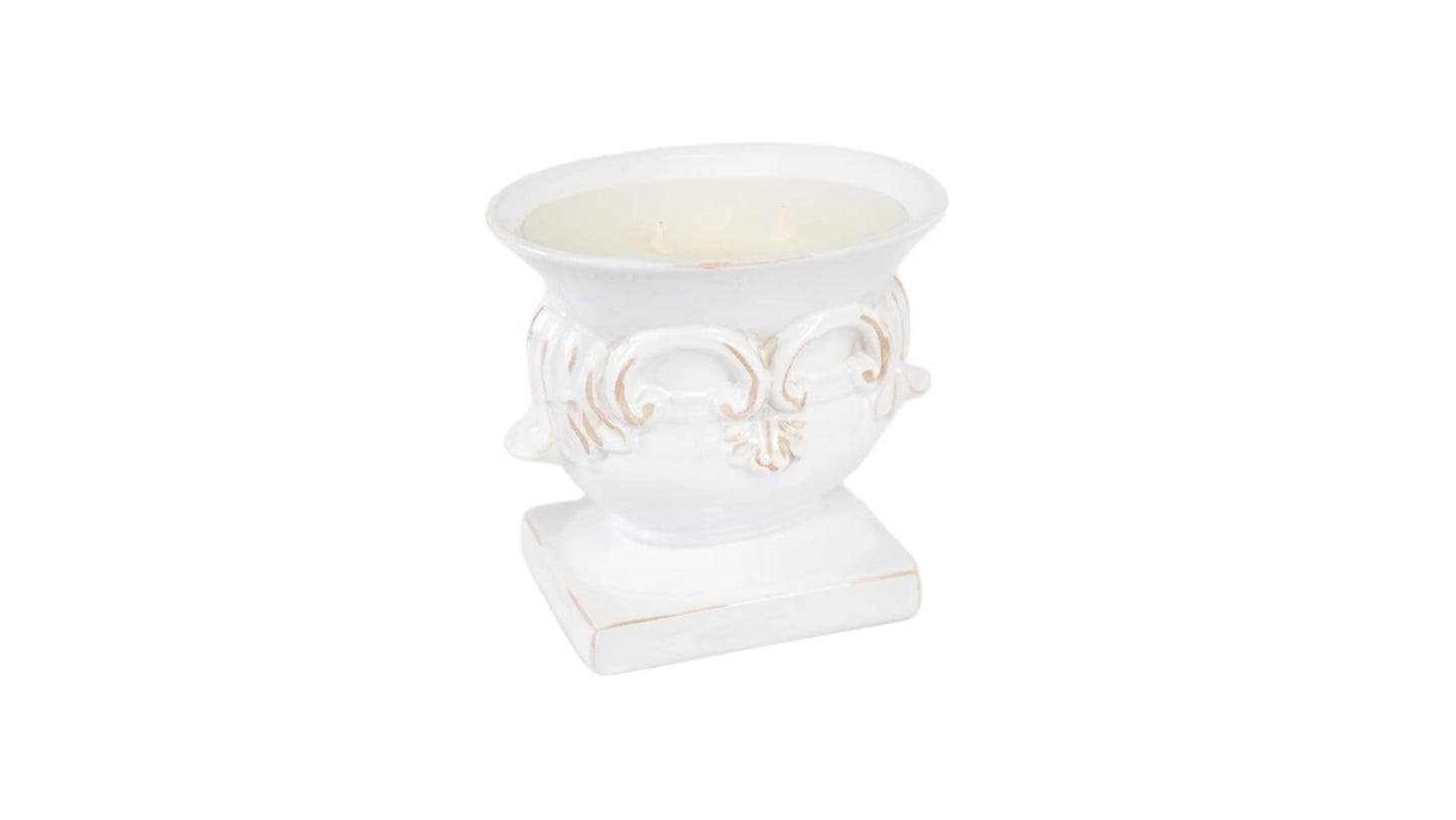 White Leaf Oval Urn, Large