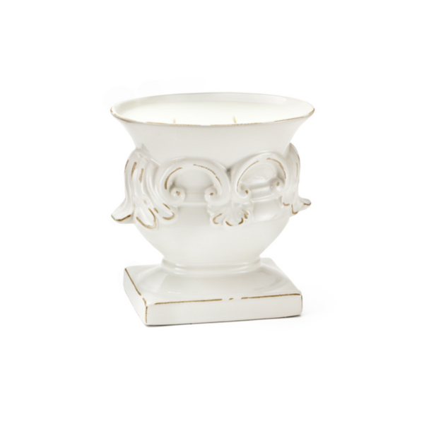 White Leaf Oval Urn, Large